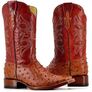Men’s Handmade Cognac Ostrich – Square Toe